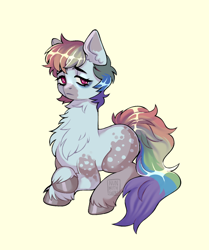 Size: 884x1055 | Tagged: safe, artist:nunwithguns, imported from derpibooru, oc, oc only, earth pony, pony, chest fluff, fluffy, freebie, not rainbow dash, request, short mane, simple background, solo, unshorn fetlocks, yellow background