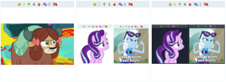 Size: 1816x659 | Tagged: safe, edit, edited screencap, imported from derpibooru, screencap, starlight glimmer, trixie, yona, pony, unicorn, yak, derpibooru, equestria girls, equestria girls series, forgotten friendship, season 8, the parent map, uprooted, spoiler:s08, biceps, bikini, bow, caption, clothes, female, furious, image macro, implied bulk biceps, juxtaposition, mare, meta, monkey swings, narrowed eyes, not a vector, reaction image, sarong, simple background, solo, swimsuit, text, transparent background, unamused