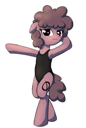 Size: 1260x1878 | Tagged: safe, artist:wenni, oc, oc only, oc:bread, earth pony, armpits, bipedal, clothes, earth pony oc, featured image, female, floppy ears, looking at you, mare, one-piece swimsuit, ponerpics community collab 2022, simple background, solo, swimsuit, transparent background