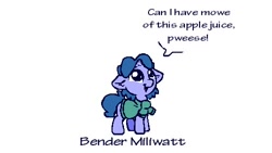 Size: 500x281 | Tagged: safe, artist:whateverbender, oc, oc only, oc:bender watt, pony, unicorn, clothes, dialogue, open mouth, simple background, smiling, white background