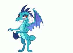 Size: 498x362 | Tagged: safe, artist:wolfykun, imported from derpibooru, princess ember, dragon, :t, animated, blushing, female, gif, hula dance, loop, simple background, solo, white background