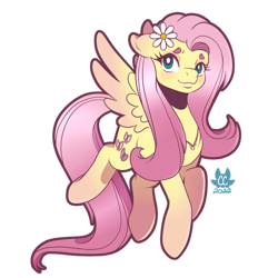 Size: 1024x1024 | Tagged: safe, artist:cckittycreative, imported from derpibooru, fluttershy, pegasus, pony, aside glance, blushing, daisy (flower), eyebrows, female, floppy ears, flower, flower in hair, full body, hooves, jewelry, looking at you, mare, necklace, outline, sideways glance, simple background, solo, spread wings, three quarter view, transparent background, wings