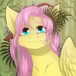 Size: 1000x1000 | Tagged: safe, artist:sinrinf, imported from derpibooru, fluttershy, pegasus, pony, looking at you, mushroom, plant, solo, wings