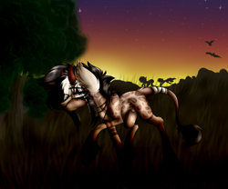 Size: 3392x2825 | Tagged: safe, artist:beamybutt, imported from derpibooru, oc, oc only, pony, horns, night, outdoors, solo, stars, tree