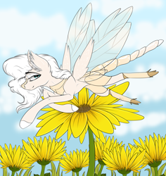 Size: 3584x3800 | Tagged: safe, artist:beamybutt, imported from derpibooru, oc, oc only, hybrid, pony, ear fluff, flower, outdoors, solo