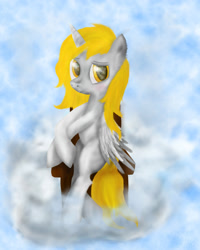 Size: 1600x2000 | Tagged: safe, artist:pisklakozaur, imported from derpibooru, oc, oc only, alicorn, pony, alicorn oc, cloud, female, horn, mare, on a cloud, solo, wings