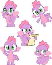 Size: 3570x4450 | Tagged: safe, artist:chiptunebrony, color edit, edit, editor:lunarangel, imported from derpibooru, dragon, baby, baby dragon, colored, crying, dragoness, eyelashes, fangs, female, pink, rule 63, rule63betes, sad smile, scroll, simple background, solo, spiketta, transparent background, vector