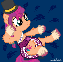 Size: 1231x1215 | Tagged: safe, artist:thunderdasher07, imported from derpibooru, sunny starscout, earth pony, pony, abstract background, baby new year, chest fluff, coat markings, diaper, diaper fetish, female, fetish, fluffy, g5, hairband, hat, my little pony: a new generation, non-baby in diaper, poofy diaper, socks (coat markings), solo, top hat