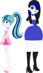Size: 378x630 | Tagged: safe, artist:sturk-fontaine, imported from derpibooru, sonata dusk, oc, oc:violet dalmatian, equestria girls, alternate universe, base used, big breasts, blue lipstick, breasts, choker, clothes, hair over one eye, jacket, leather jacket, pop star, simple background, white background, wide hips