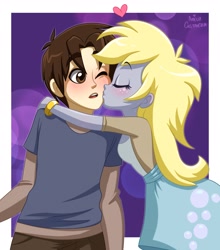 Size: 2550x2897 | Tagged: safe, artist:ameliacostanza, imported from derpibooru, derpy hooves, equestria girls, crossover, kissing, peter parker