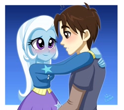 Size: 3300x2916 | Tagged: safe, artist:ameliacostanza, imported from derpibooru, trixie, equestria girls, crossover, female, male, peter parker, straight