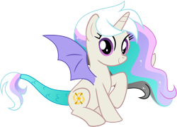 Size: 12112x8667 | Tagged: safe, artist:shootingstarsentry, imported from derpibooru, oc, oc:andromeda, hybrid, absurd resolution, female, interspecies offspring, offspring, parent:discord, parent:princess celestia, parents:dislestia, simple background, solo, transparent background, vector