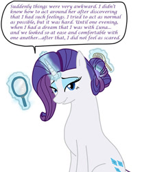 Size: 500x560 | Tagged: safe, artist:ask--luna-and-rarity, imported from derpibooru, rarity, pony, unicorn, alternate hairstyle, female, hair styling, implied lesbian, implied rariluna, implied shipping, mirror, simple background, solo, tumblr:ask luna and rarity, white background
