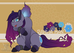 Size: 1280x905 | Tagged: safe, artist:blueberrysnow, imported from derpibooru, oc, oc only, oc:dahlia han, dullahan, earth pony, pony, blue fire, disembodied head, female, headless, mare, modular, reference sheet, sitting, smiling, solo