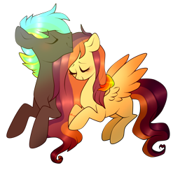 Size: 1944x1965 | Tagged: safe, alternate version, artist:kaikururu, imported from derpibooru, oc, oc only, pegasus, pony, background removed, duo, eyes closed, female, male, mare, oc x oc, pegasus oc, shipping, simple background, smiling, stallion, transparent background