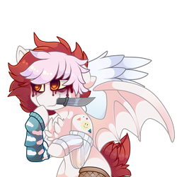 Size: 1500x1500 | Tagged: safe, artist:star-theft, imported from derpibooru, oc, oc only, bat pony, pony, chest fluff, clothes, knife, leg warmers, mouth hold, simple background, solo, transparent background