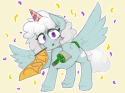 Size: 1533x1139 | Tagged: safe, artist:rellopone, imported from derpibooru, oc, oc only, oc:overcastpone, pegasus, pony, alcohol, champagne, confetti, flag, hat, looking at you, mouth hold, new year, party hat, solo, wine