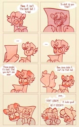 Size: 600x964 | Tagged: safe, artist:sockiepuppetry, imported from derpibooru, hitch trailblazer, sprout cloverleaf, earth pony, pony, blushing, comic, cute, drawing, duo, embarrassed, g5, male, my little pony: a new generation, shy, stallion, unshorn fetlocks