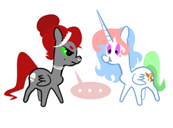 Size: 3000x2223 | Tagged: safe, artist:opalacorn, imported from derpibooru, oc, oc only, oc:void, alicorn, pegasus, pony, ..., alicorn oc, duo, horn, long horn, wings