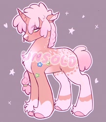 Size: 1778x2048 | Tagged: safe, artist:draw3, imported from derpibooru, oc, oc only, pony, unicorn, adoptable, braid, chest fluff, coat markings, colored hooves, ear piercing, earring, eye clipping through hair, eyebrows, eyebrows visible through hair, full body, hoof fluff, hooves, horn, jewelry, nose piercing, outline, piercing, solo, standing, tail, unicorn oc, watermark, white outline