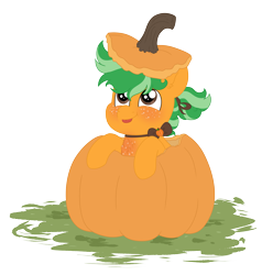 Size: 4035x4062 | Tagged: safe, artist:queenderpyturtle, imported from derpibooru, oc, oc only, oc:pumpkin patch, pony, absurd resolution, female, filly, foal, freckles, pumpkin, simple background, solo, tongue out, transparent background