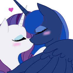 Size: 600x600 | Tagged: safe, artist:ask--luna-and-rarity, imported from derpibooru, princess luna, rarity, alicorn, pony, unicorn, blushing, duo, female, kiss on the lips, kissing, lesbian, mare, rariluna, shipping