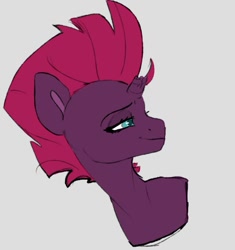 Size: 708x753 | Tagged: safe, artist:woollyart, imported from derpibooru, tempest shadow, unicorn, bust, simple background, smiling, smirk, white background