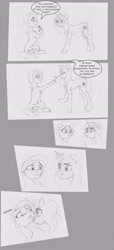 Size: 2491x5440 | Tagged: safe, artist:joestick, imported from derpibooru, oc, oc only, oc:sheron, earth pony, pony, unicorn, comic, cyrillic, female, mare, microphone, monochrome, russian, traditional art, translated in the comments