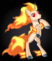 Size: 1900x2250 | Tagged: safe, artist:doublevshivvers, imported from derpibooru, poképony, rapidash, unicorn, colored hooves, pokémon, rearing, red eyes, standing on two hooves