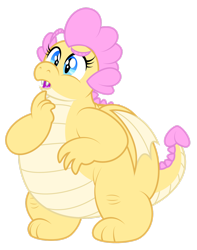 Size: 1600x2026 | Tagged: safe, artist:aleximusprime, imported from derpibooru, oc, oc:buttercream, oc:buttercream the dragon, dragon, flurry heart's story, belly, big belly, chubby, confused, cute, dragon oc, dragoness, fat, female, heart shaped, huh, questioning, simple background, solo, transparent background, wat