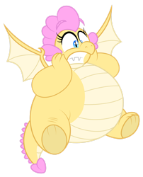 Size: 1600x1982 | Tagged: safe, artist:aleximusprime, imported from derpibooru, oc, oc:buttercream, oc:buttercream the dragon, dragon, flurry heart's story, airborne, belly, big belly, chubby, cute, dragon oc, dragoness, fat, female, flapping wings, flying, hands on cheeks, heart shaped, scared, shocked, simple background, solo, transparent background, wings