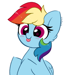 Size: 4840x5203 | Tagged: safe, artist:kittyrosie, imported from derpibooru, rainbow dash, pegasus, pony, :p, blushing, cute, dashabetes, female, mare, signature, simple background, solo, starry eyes, tongue out, white background, wingding eyes, wings