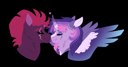 Size: 3931x2066 | Tagged: safe, artist:venommocity, imported from derpibooru, tempest shadow, twilight sparkle, alicorn, pony, black background, female, lesbian, nuzzling, shipping, simple background, tempestlight, twilight sparkle (alicorn)