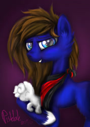 Size: 2480x3508 | Tagged: safe, artist:pisklakozaur, imported from derpibooru, oc, oc only, earth pony, pony, cheek fluff, duo, earth pony oc, gradient background, grin, holding a pony, plushie, signature, smiling