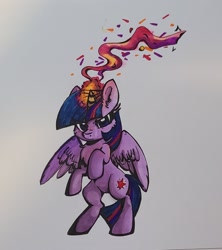 Size: 1566x1764 | Tagged: safe, artist:lbrcloud, imported from derpibooru, twilight sparkle, alicorn, pony, angry, bipedal, chest fluff, cute, folded wings, glowing, glowing horn, horn, looking at you, madorable, magic, magic aura, marker drawing, rearing, simple background, solo, traditional art, twiabetes, twilight sparkle (alicorn), white background, wings