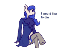 Size: 4000x2500 | Tagged: safe, imported from derpibooru, princess luna, anthro, unguligrade anthro, :|, cloak, clothes, crossed legs, cute, dress, ethereal mane, implied death, implied suicide, lunabetes, pony head on human body, simple background, sitting, starry mane, text, transparent background, wat