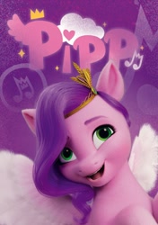 Size: 514x732 | Tagged: safe, imported from derpibooru, pipp petals, pegasus, pony, 3d, female, g5, mare, music notes, my little pony: a new generation, official, open mouth, promo, solo, vkontakte, wings