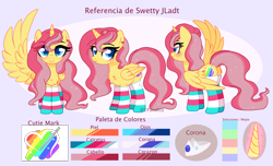 Size: 3744x2269 | Tagged: safe, artist:2pandita, imported from derpibooru, oc, alicorn, pony, alicorn oc, clothes, female, horn, mare, reference sheet, socks, solo, striped socks, wings