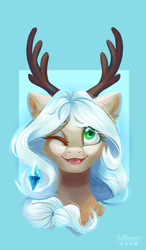 Size: 1512x2589 | Tagged: safe, artist:teaflower300, imported from derpibooru, oc, oc only, pony, antlers, solo