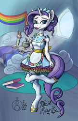 Size: 974x1500 | Tagged: safe, artist:sepiakeys, imported from derpibooru, rarity, anthro, unguligrade anthro, unicorn, clothes, maid, maidity, solo