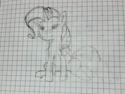 Size: 2448x1851 | Tagged: safe, artist:nitlynjane, imported from derpibooru, rarity, pony, unicorn, doodle, eyeshadow, floppy ears, graph paper, grid, horn, irl, lidded eyes, makeup, notebook, old photo, photo, rarity is not amused, simple background, sitting, traditional art, unamused, white background