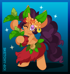 Size: 3300x3500 | Tagged: safe, artist:snakeythingy, imported from derpibooru, saffron masala, clothes, crossover, dancing, grass skirt, hula, hula dance, shantae, shantae and the seven sirens, skirt