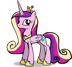 Size: 574x538 | Tagged: safe, artist:midnight-wisp-pone, imported from derpibooru, princess cadance, alicorn, pony, 2014, crown, female, folded wings, full body, hoof shoes, hooves, horn, jewelry, mare, multicolored mane, multicolored tail, purple eyes, regalia, shadow, simple background, smiling, solo, standing, tail, transparent background, wings