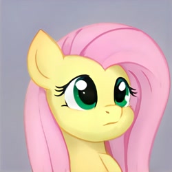 Size: 1024x1024 | Tagged: safe, imported from derpibooru, fluttershy, pony, accidentally a canon character, ai content, ai generated, bust, cute, female, generator:thisponydoesnotexist, gray background, green eyes, mare, not fluttershy, portrait, simple background, solo