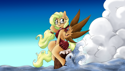 Size: 1920x1080 | Tagged: safe, artist:alazak, imported from derpibooru, oc, oc only, oc:autumn breeze, pegasus, pony, clothes, glasses, one-piece swimsuit, solo, swimsuit, water