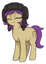 Size: 1070x1500 | Tagged: safe, artist:t72b, imported from derpibooru, oc, oc only, oc:tenk pone, earth pony, pony, derpibooru community collaboration, 2022 community collab, eyes closed, hat, helmet, simple background, smiling, solo, transparent background