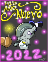 Size: 2545x3289 | Tagged: safe, artist:rammzblood, imported from derpibooru, marble pie, earth pony, pony, 2022, baby, baby pony, cute, diaper, female, filly, foal, happy new year 2022, high res, marblebetes