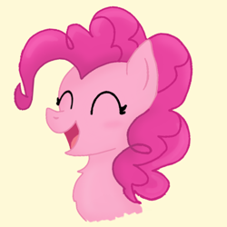 Size: 4000x4000 | Tagged: safe, artist:nitlynjane, derpibooru exclusive, imported from derpibooru, pinkie pie, earth pony, pony, absurd resolution, bust, cute, diapinkes, eyes closed, open mouth, simple background, smiling, solo, yellow background