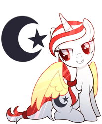 Size: 719x872 | Tagged: safe, artist:pencil_draw_indo, imported from derpibooru, oc, oc:sinar bulan indonesia, alicorn, pony, base used, cutie mark, hair tie, ibispaint x, indonesia, islam, moon, not cream heart, simple background, stars, transparent background