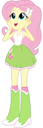 Size: 494x1467 | Tagged: safe, artist:cloudy glow, artist:mewtwo-ex, artist:rupahrusyaidi, edit, imported from derpibooru, vector edit, fluttershy, equestria girls, bare shoulders, boots, clothes, hands on cheeks, high heel boots, open mouth, open smile, shoes, simple background, sleeveless, smiling, solo, tanktop, transparent background, vector